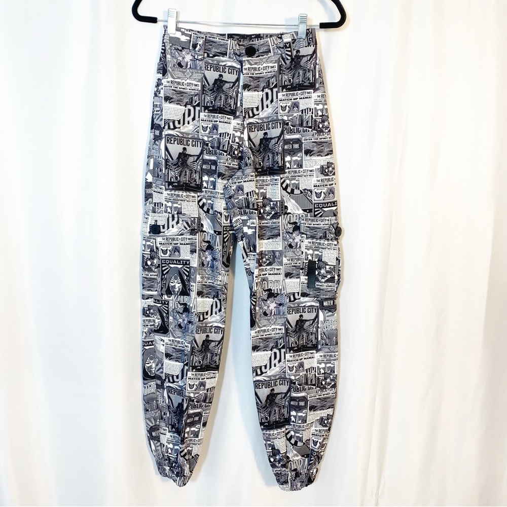 Blackmilk X Avatar Korra Republic City News Cargo Pants Joggers: Black White - Picture 2 of 16
